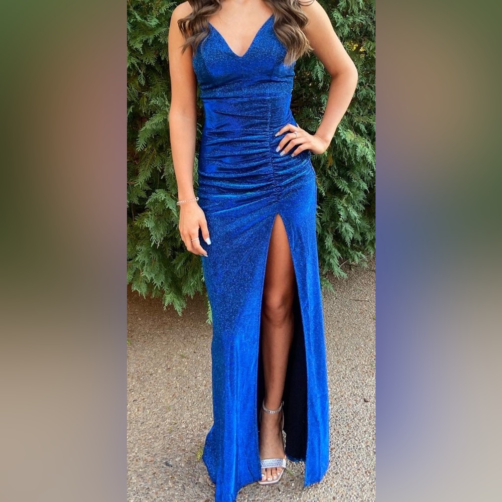 Honey and Rosie Royal Blue Sparkle Long Full-Length Dress with split-Size XS NWT